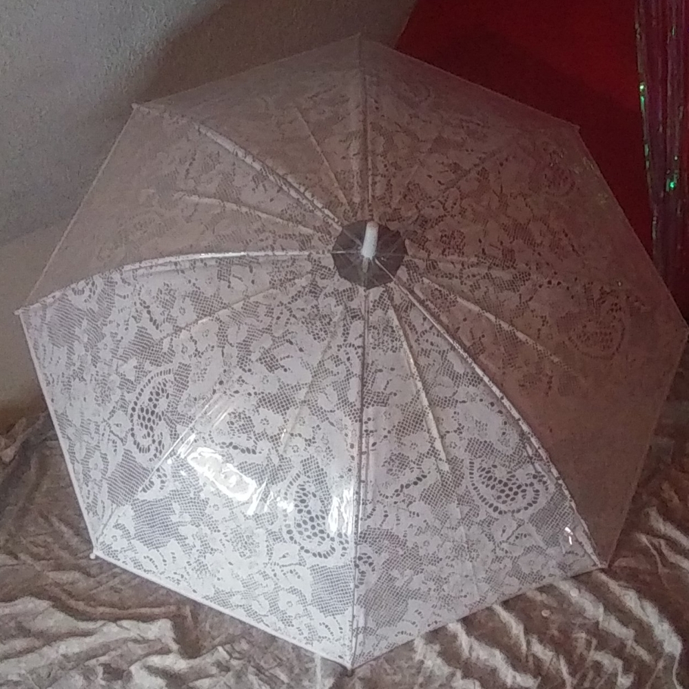Plastic white lace umbrella parasol easy open